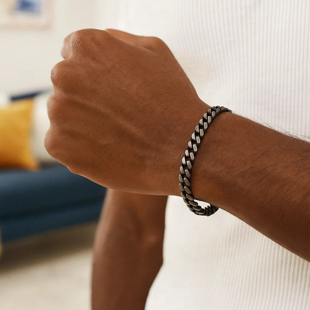 Sterling Silver Gunmetal Finish Miami Cuban Link Bracelet (7.00 mm) — view 5
