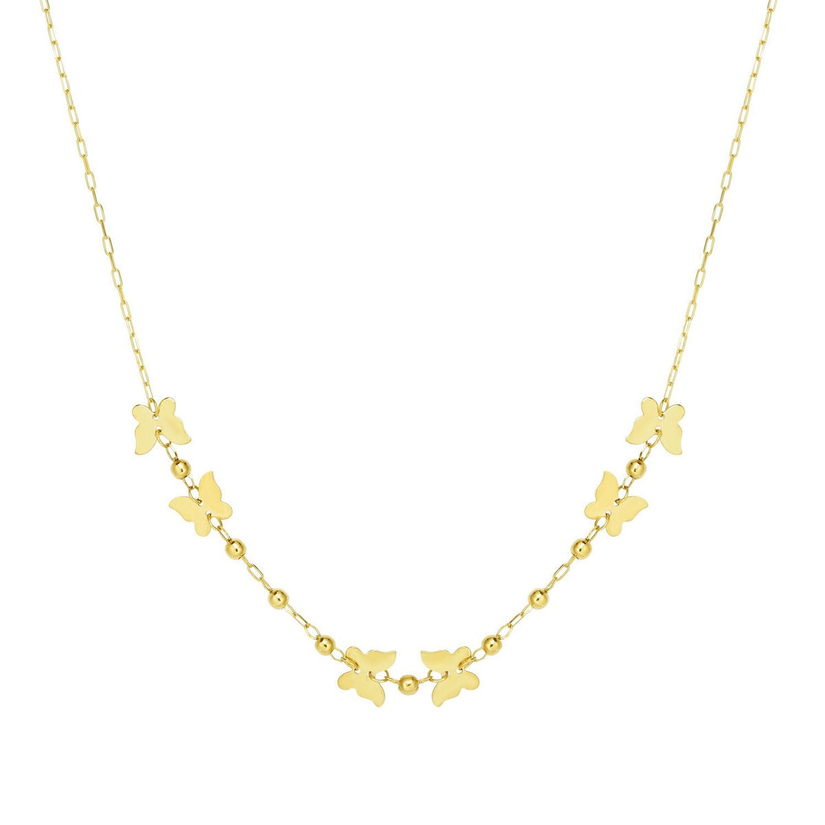 14k Yellow Gold 18 inch Necklace with Polished Butterflies and Beads — view 4