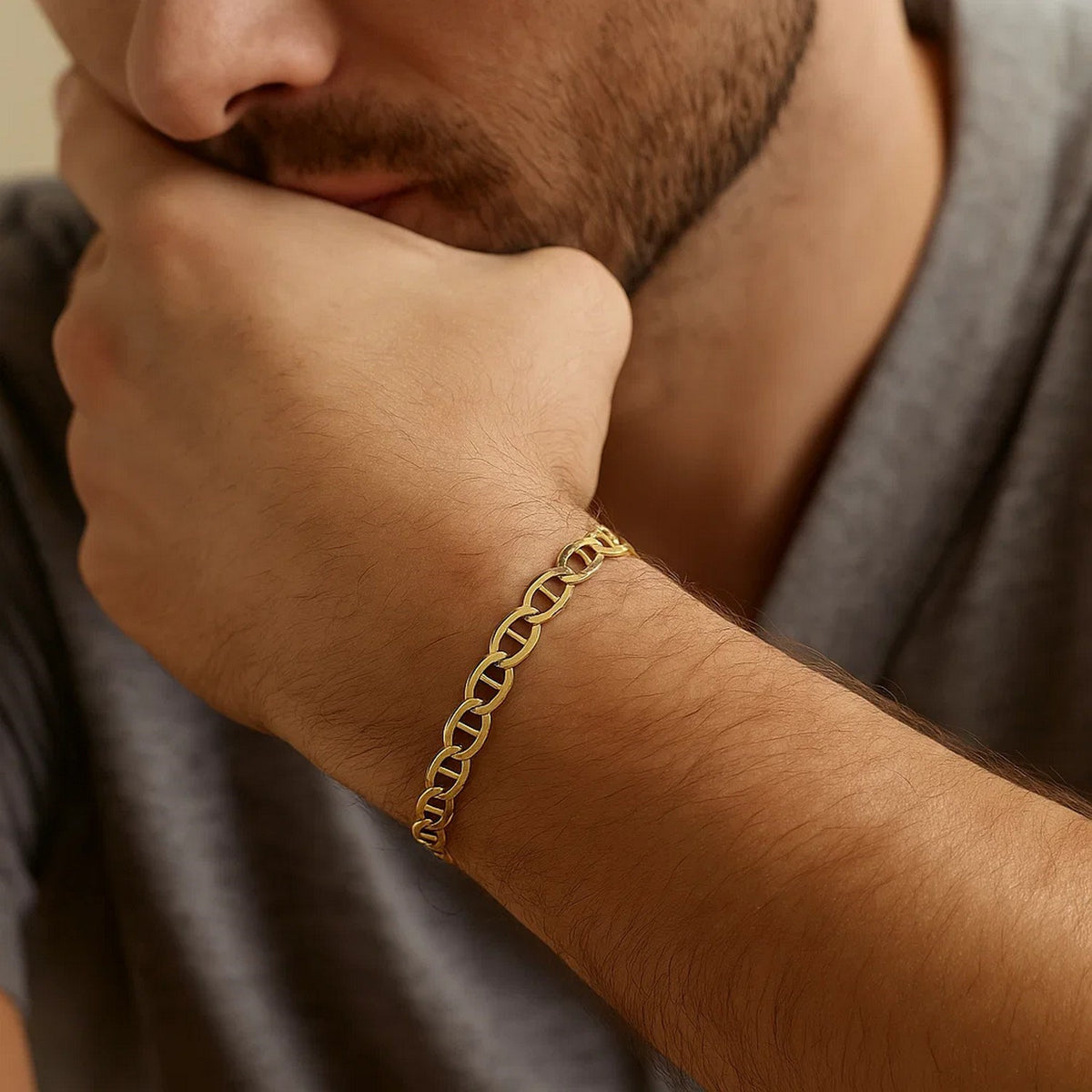 10k Yellow Gold Mariner Link Bracelet (4.50 mm) — view 7