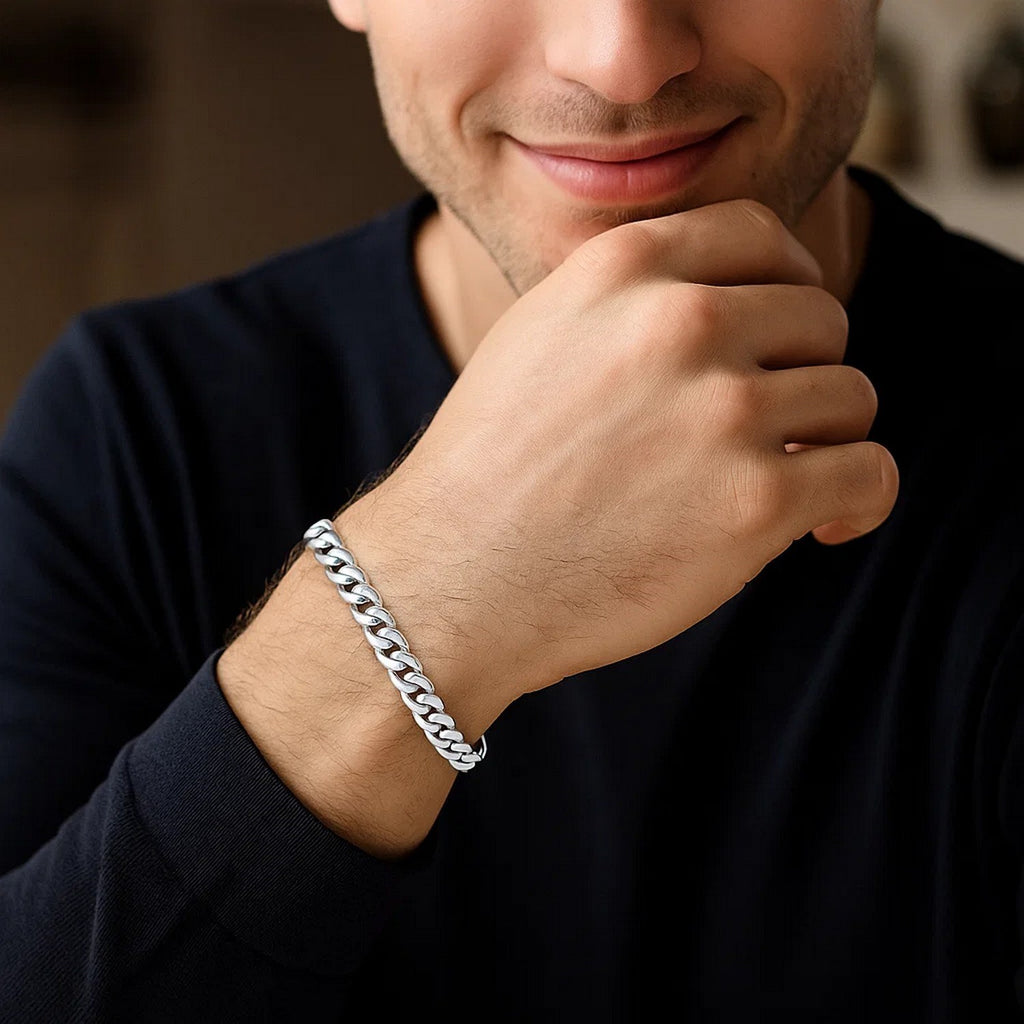 14k White Gold Miami Cuban Semi Solid Bracelet (5.50 mm) — view 3