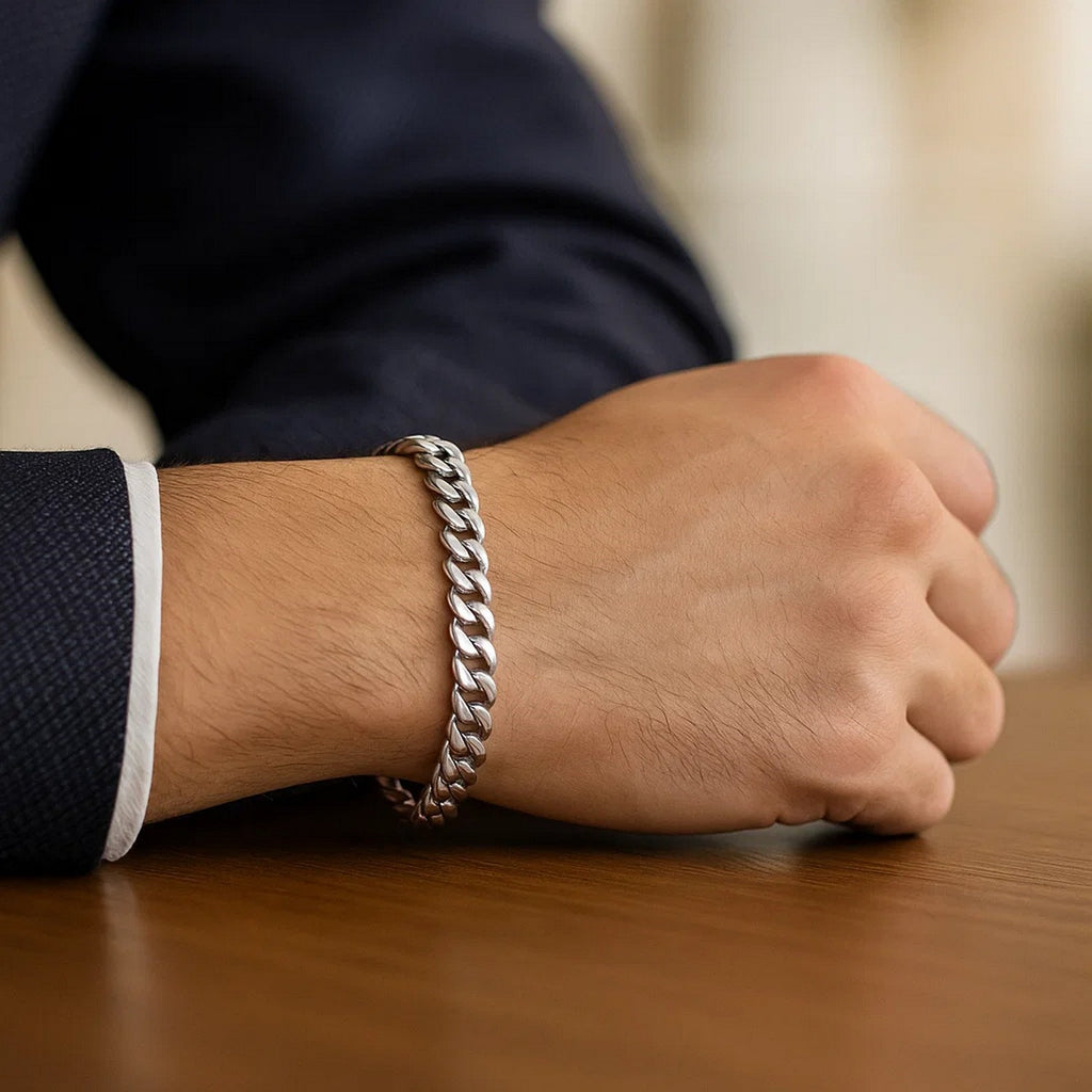 14k White Gold Miami Cuban Semi Solid Bracelet (5.50 mm) — view 4