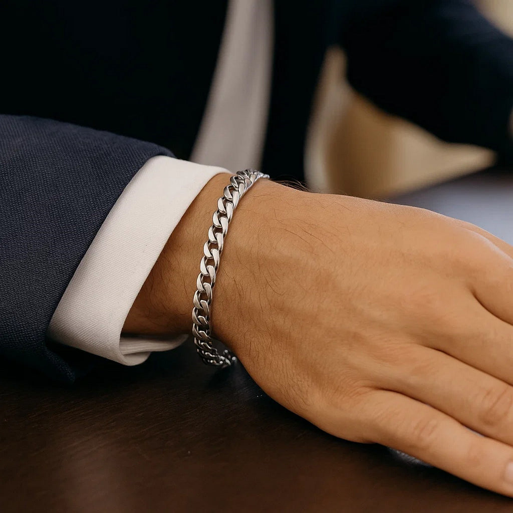 14k White Gold Miami Cuban Semi Solid Bracelet (5.50 mm) — view 5