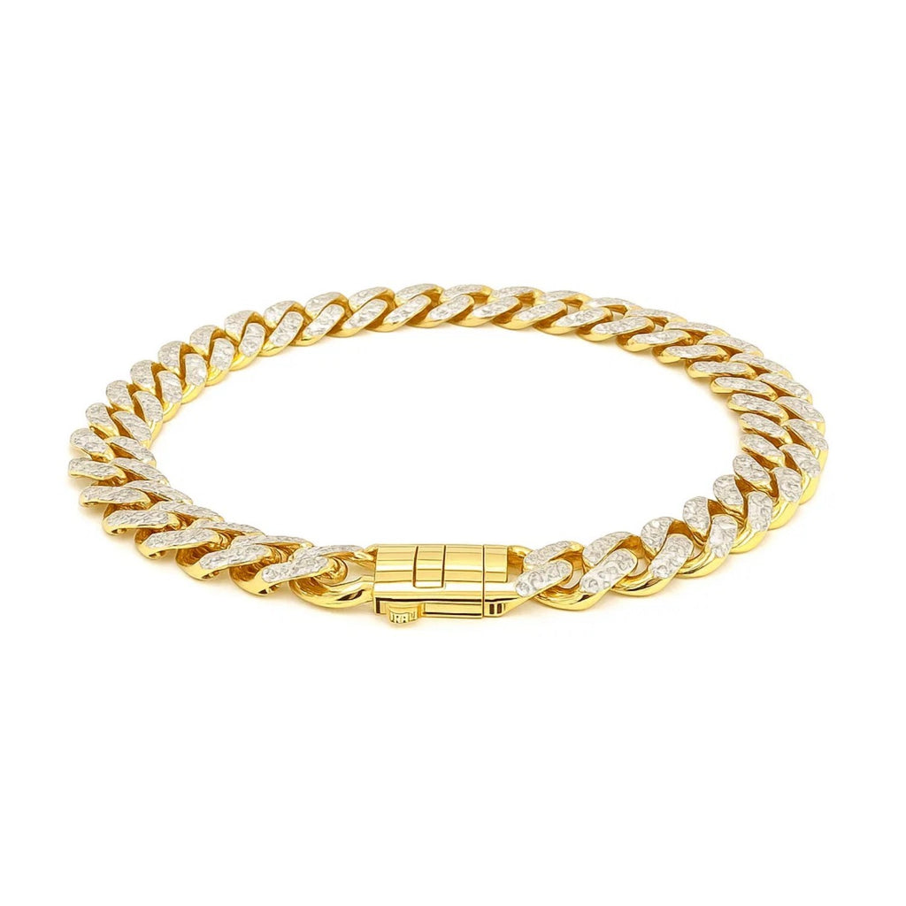 14k Two Tone Gold 8 1/4 inch Curb Chain Bracelet with White Pave (9.50 mm) — view 2