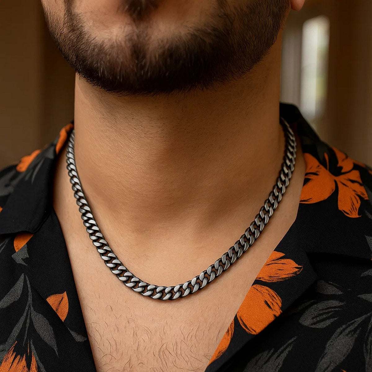 Sterling Silver Gunmetal Finish Miami Cuban Link Chain (7.00 mm) — view 4