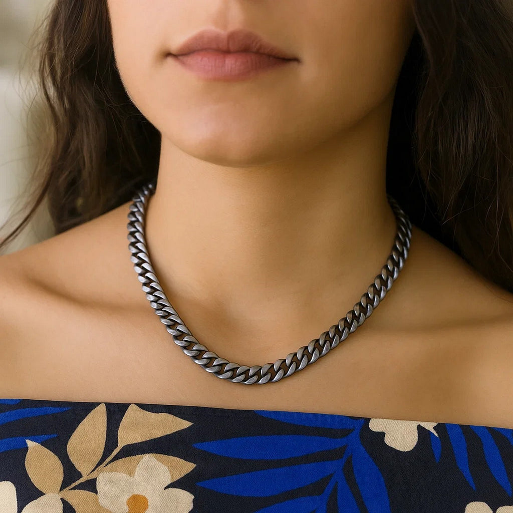 Sterling Silver Gunmetal Finish Miami Cuban Link Chain (7.00 mm) — view 5