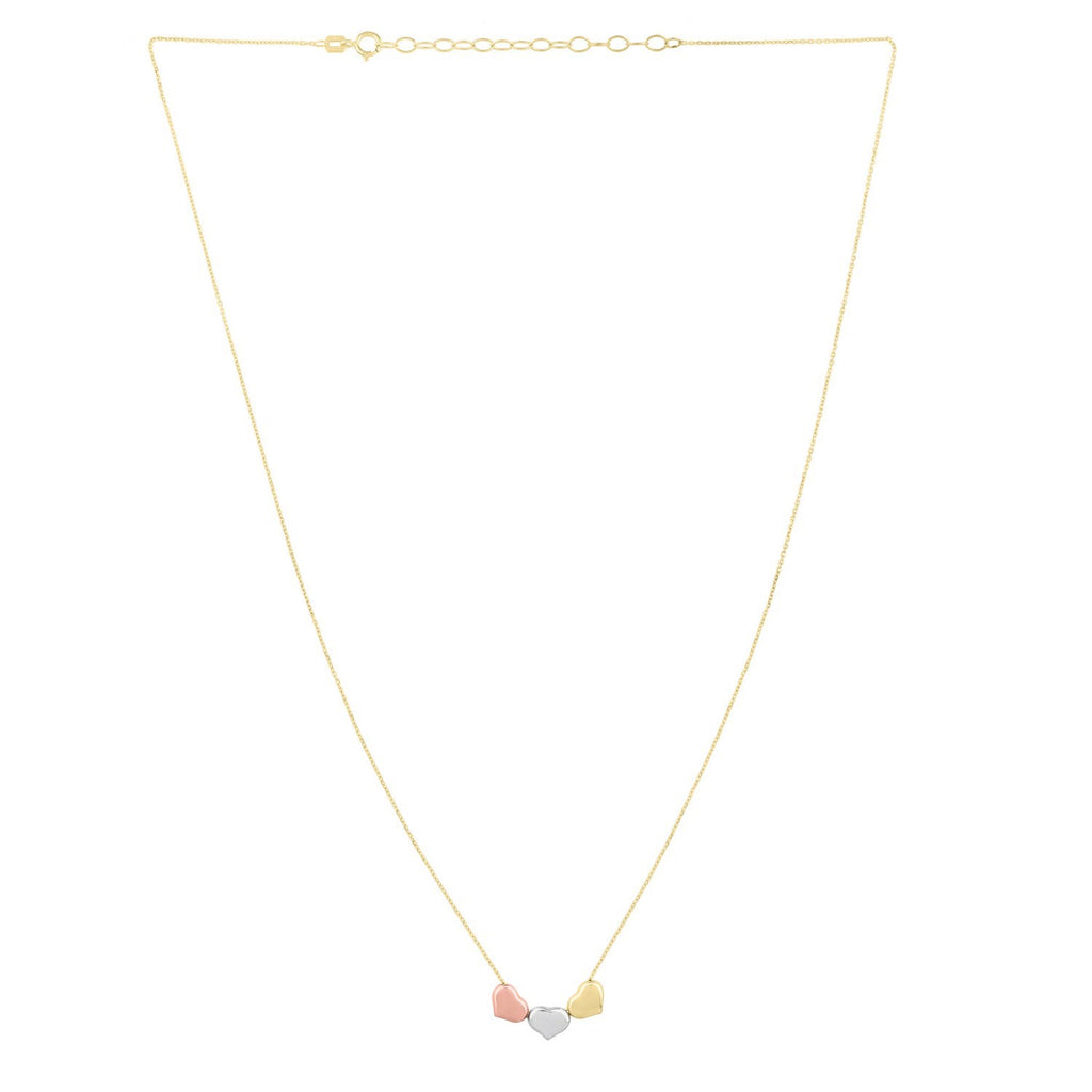 14K Tri Color Gold Triple Heart Necklace — view 2