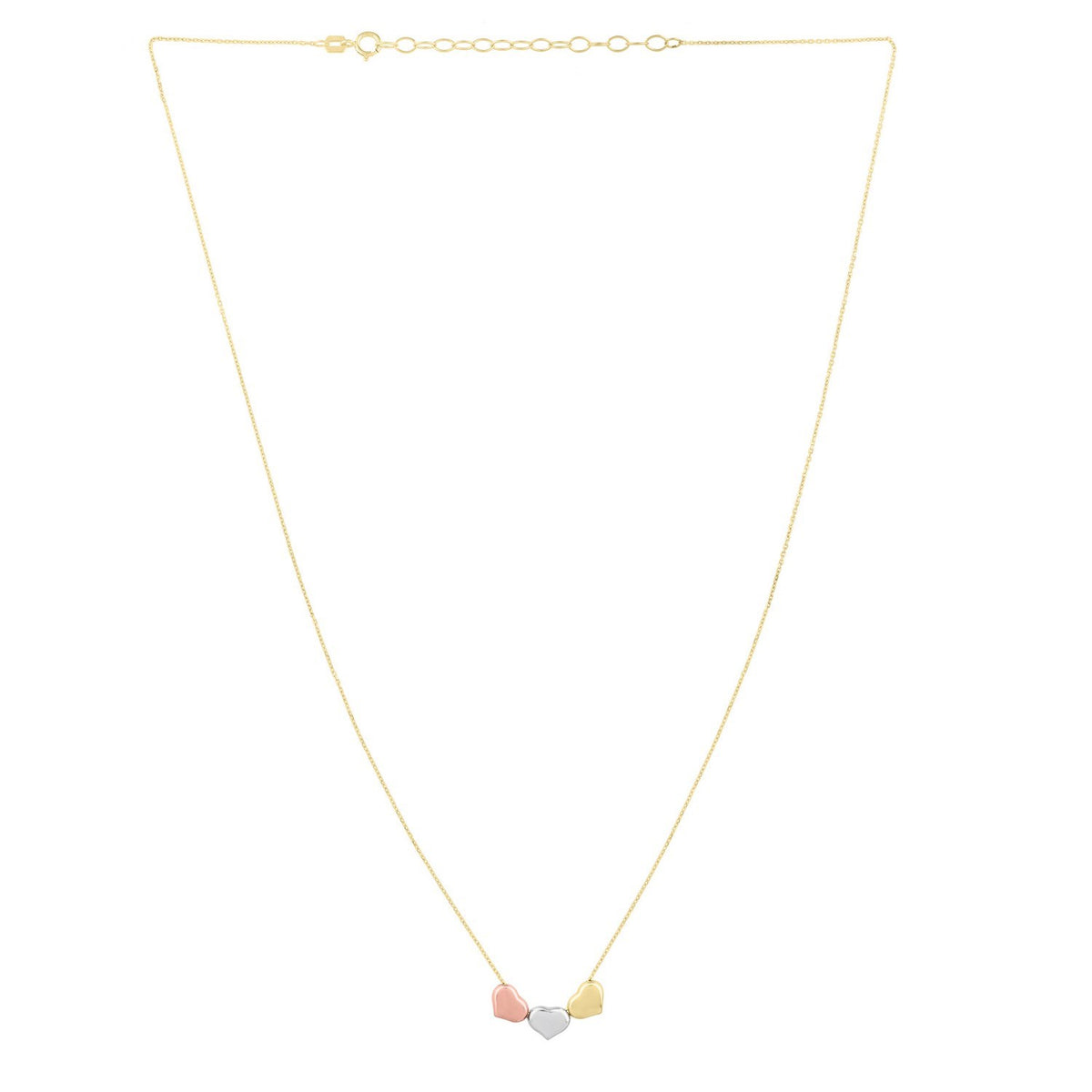 14K Tri Color Gold Triple Heart Necklace — view 2