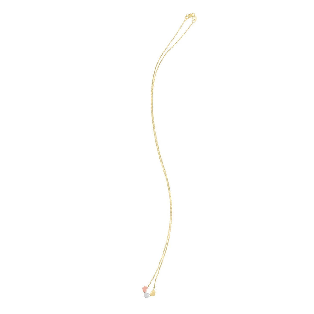14K Tri Color Gold Triple Heart Necklace — view 3