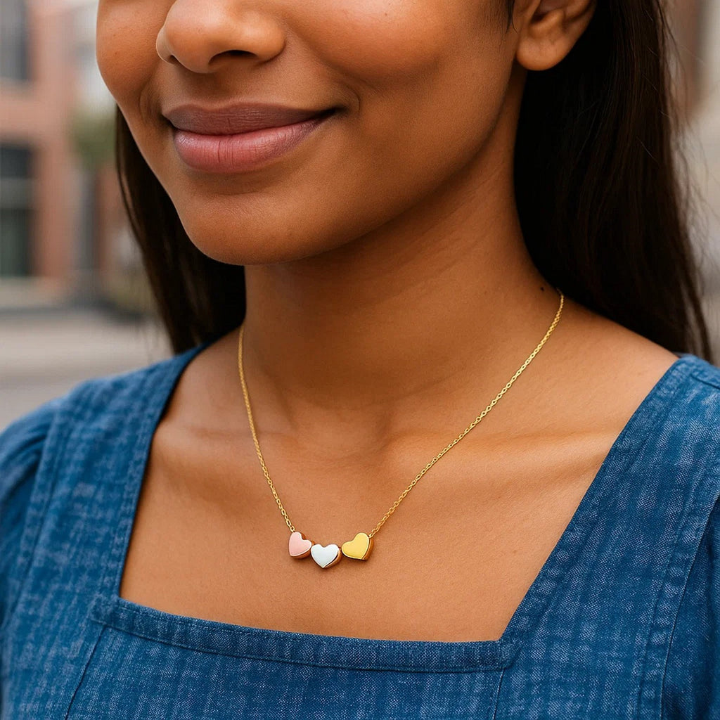 14K Tri Color Gold Triple Heart Necklace — view 4