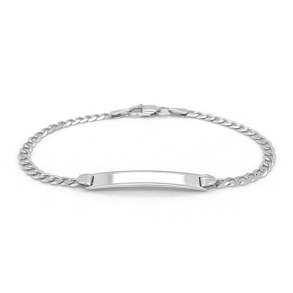 14k White Gold Curb Link Chain Polished Childrens ID Bracelet (3.00 mm) — view 2