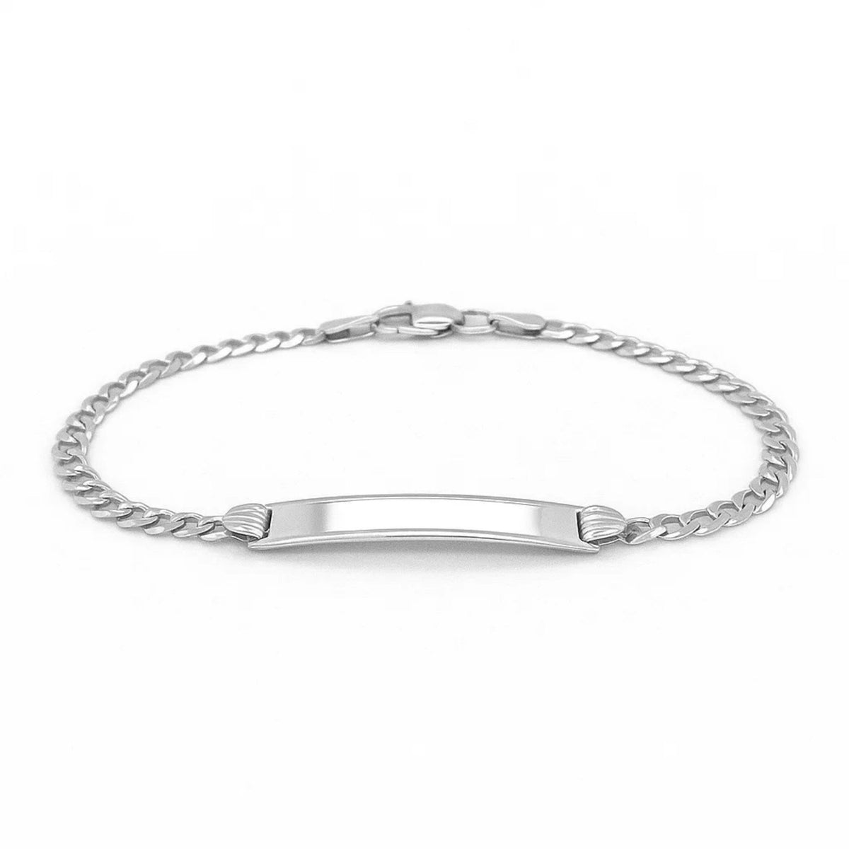 14k White Gold Curb Link Chain Polished Childrens ID Bracelet (3.00 mm) — view 2