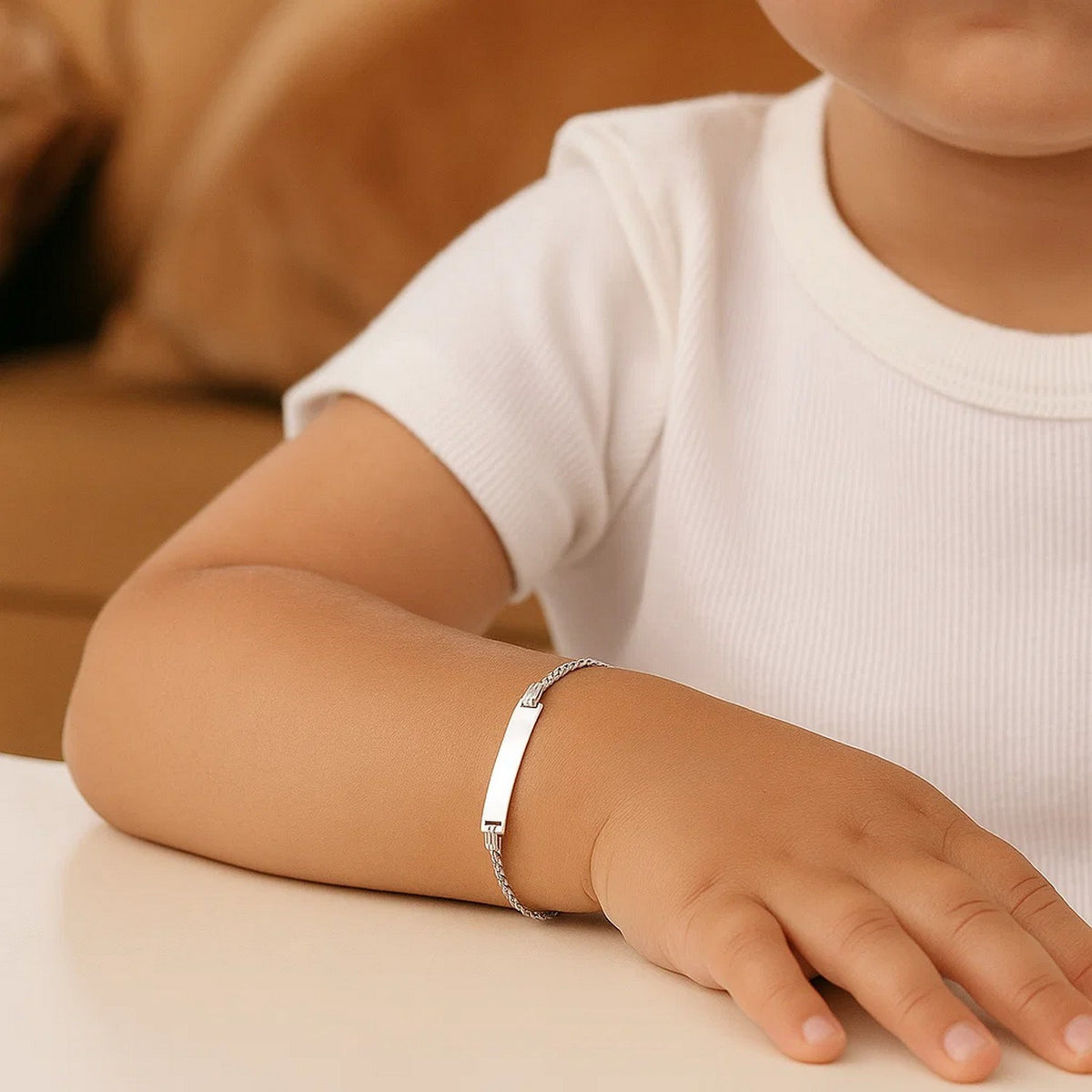 14k White Gold Curb Link Chain Polished Childrens ID Bracelet (3.00 mm) — view 5