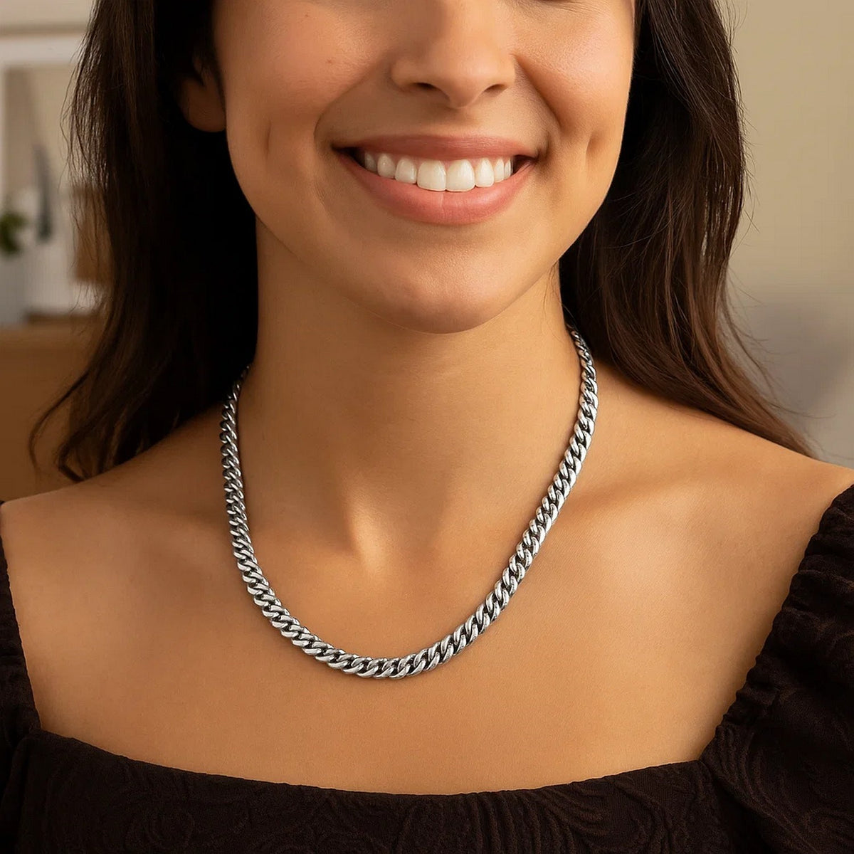 Sterling Silver Rhodium Plated Vintage Puffed Miami Cuban Chain (6.10 mm) — view 4