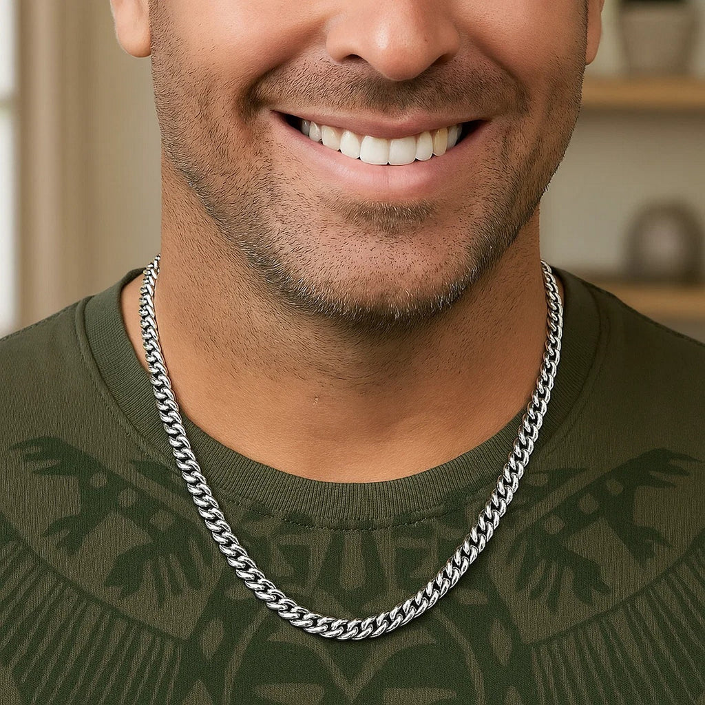 Sterling Silver Rhodium Plated Vintage Puffed Miami Cuban Chain (6.10 mm) — view 5