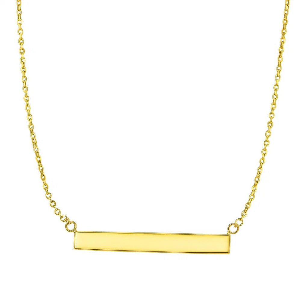 14k Yellow Gold Chain Necklace with a Shiny Flat Bar — view 3