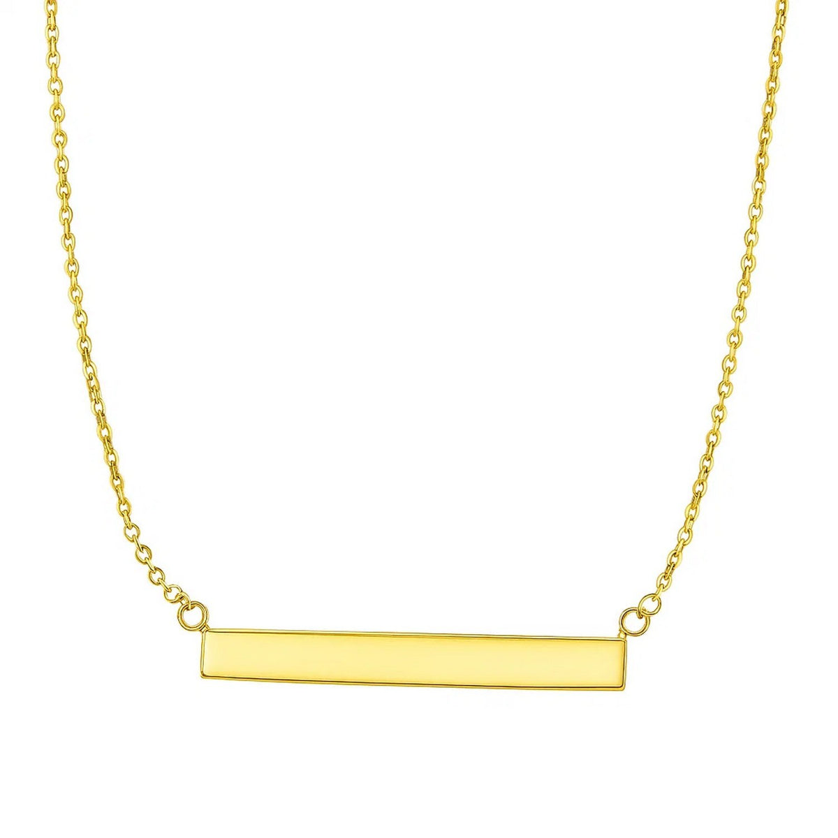 14k Yellow Gold Chain Necklace with a Shiny Flat Bar — view 3