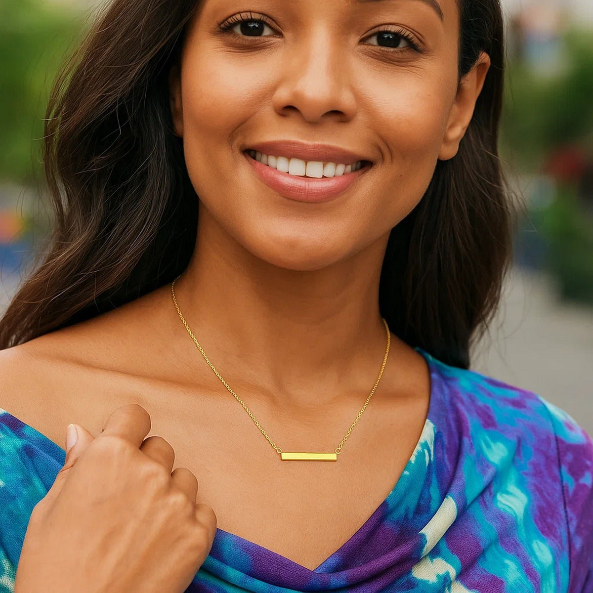 14k Yellow Gold Chain Necklace with a Shiny Flat Bar — view 5
