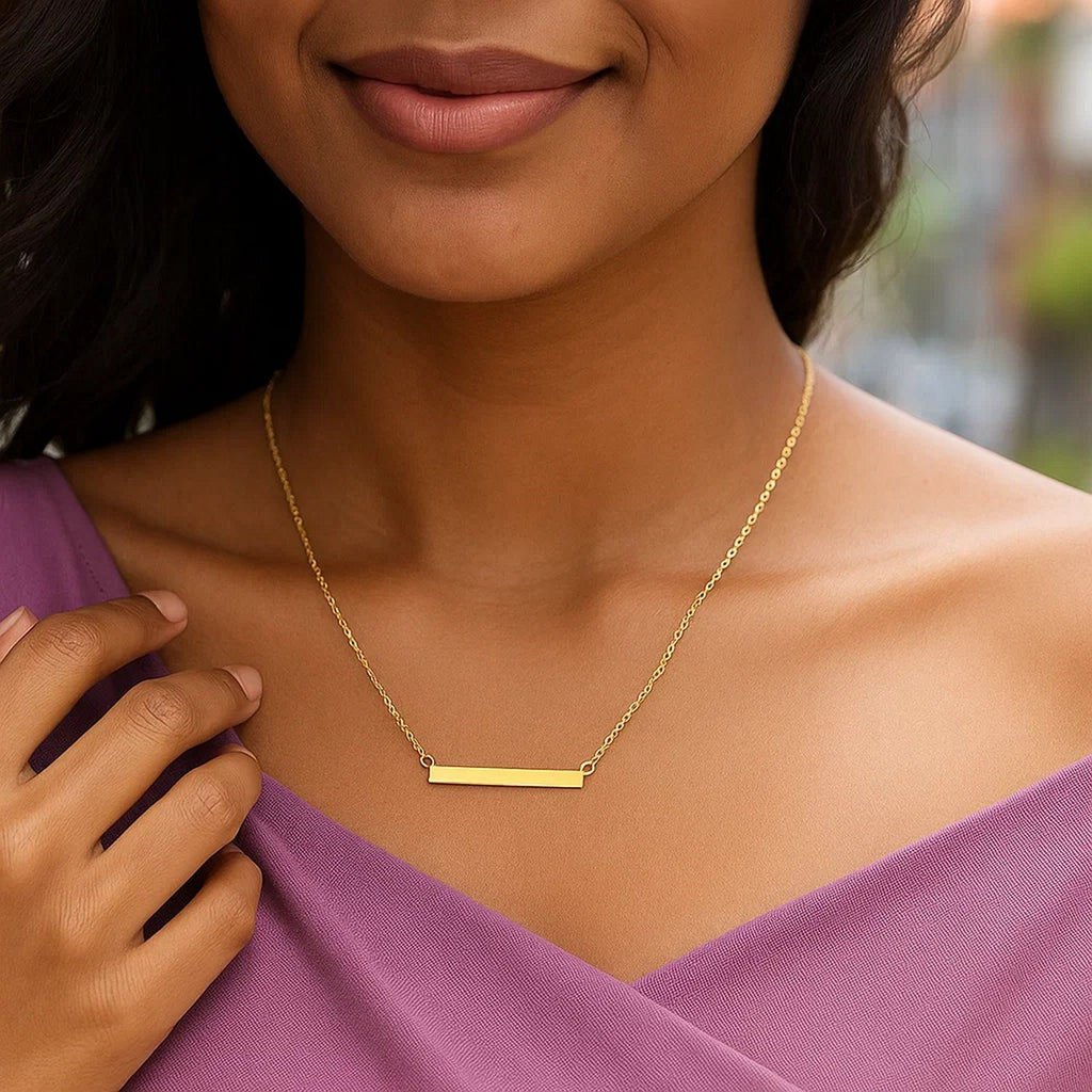 14k Yellow Gold Chain Necklace with a Shiny Flat Bar — view 6