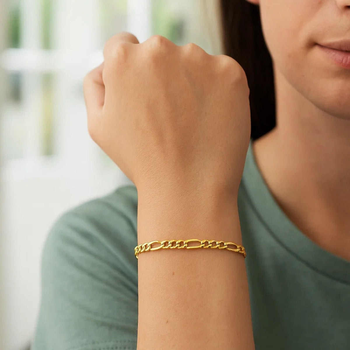 10k Yellow Gold Link Figaro Bracelet (2.60 mm) — view 4