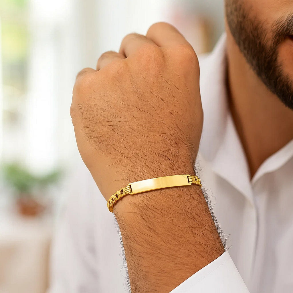 14k Yellow Gold 8 1/2 inch Mens Curb Chain ID Bracelet (8.30 mm) — view 4
