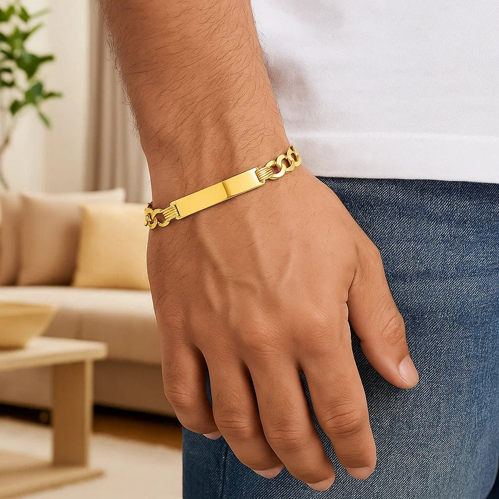 14k Yellow Gold 8 1/2 inch Mens Curb Chain ID Bracelet (8.30 mm) — view 5