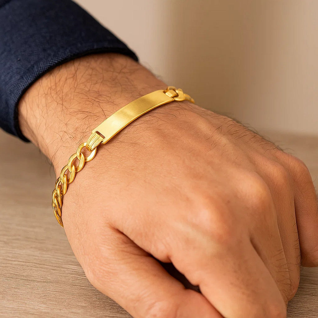 14k Yellow Gold 8 1/2 inch Mens Curb Chain ID Bracelet (8.30 mm) — view 6