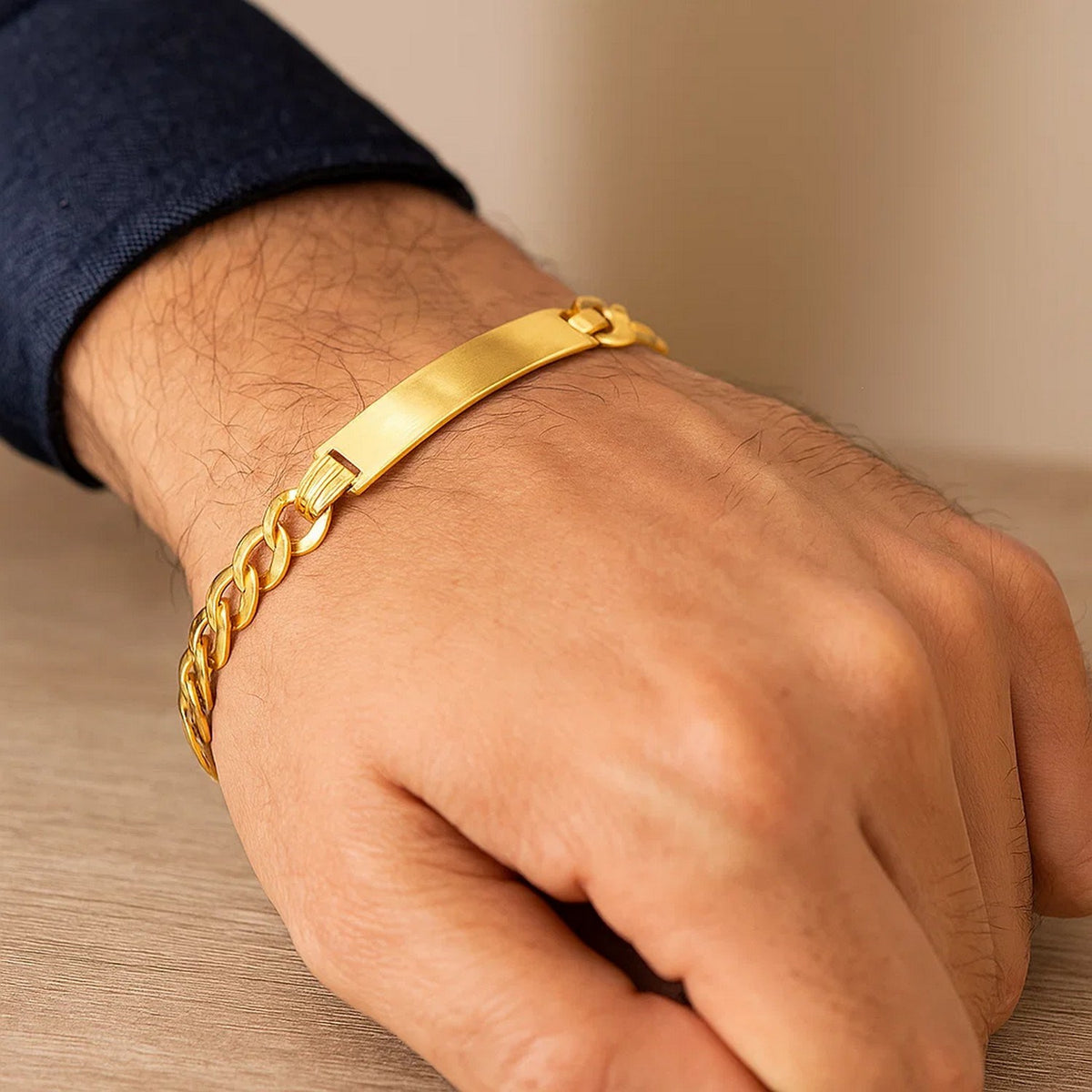 14k Yellow Gold 8 1/2 inch Mens Curb Chain ID Bracelet (8.30 mm) — view 6