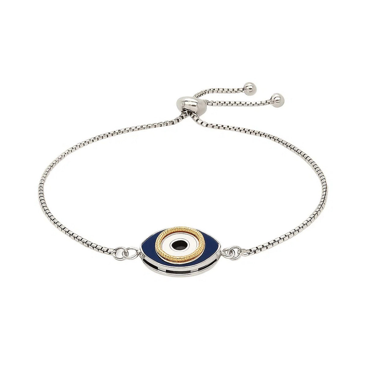 Sterling Silver Adjustable Two Toned Enameled Evil Eye Friendship Bracelet — view 2