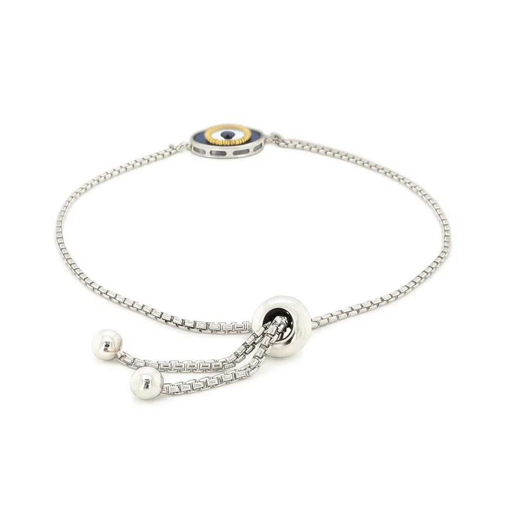 Sterling Silver Adjustable Two Toned Enameled Evil Eye Friendship Bracelet — view 3