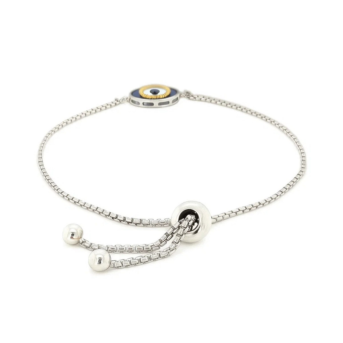 Sterling Silver Adjustable Two Toned Enameled Evil Eye Friendship Bracelet — view 3