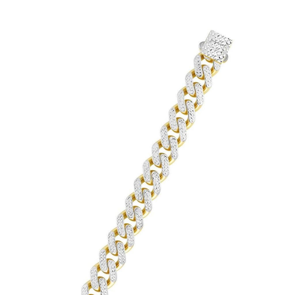 14k Two Tone Gold Miami Cuban Chain Necklace with White Pave — view 2