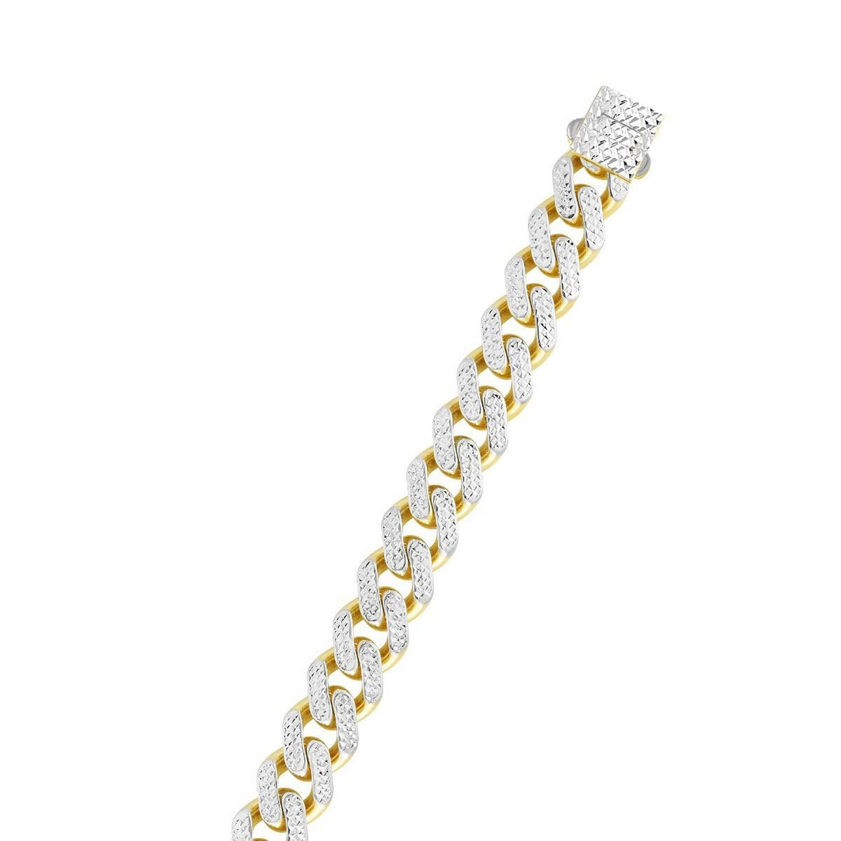 14k Two Tone Gold Miami Cuban Chain Necklace with White Pave — view 2