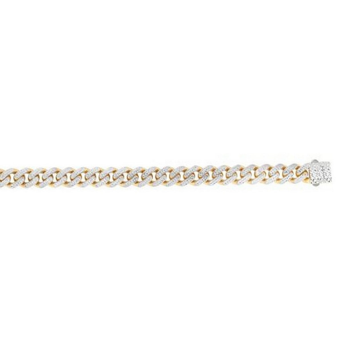 14k Two Tone Gold Miami Cuban Chain Necklace with White Pave — view 3