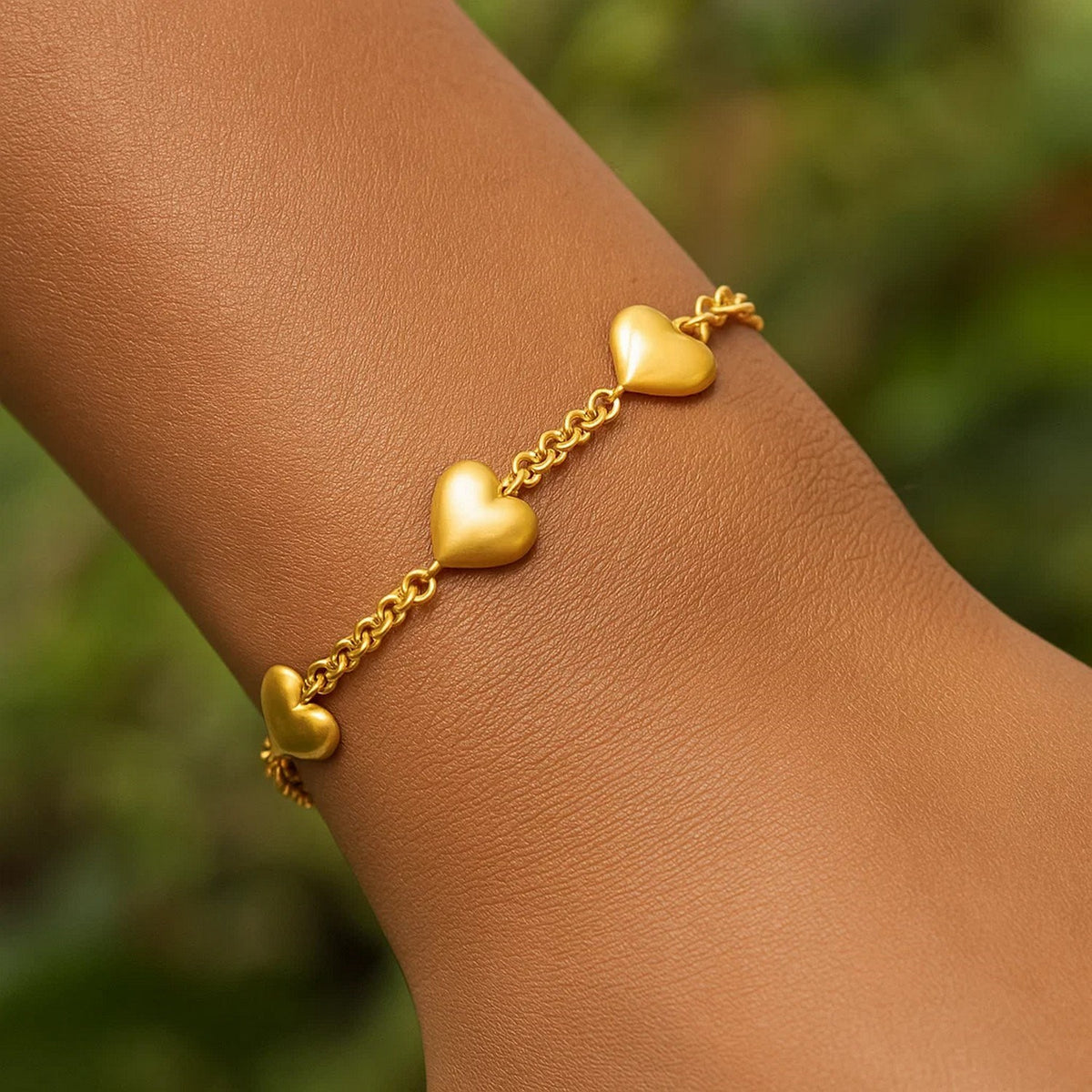 Sterling Silver Yellow Gold Plated Extra Puffed Triple Heart Bracelet — view 5