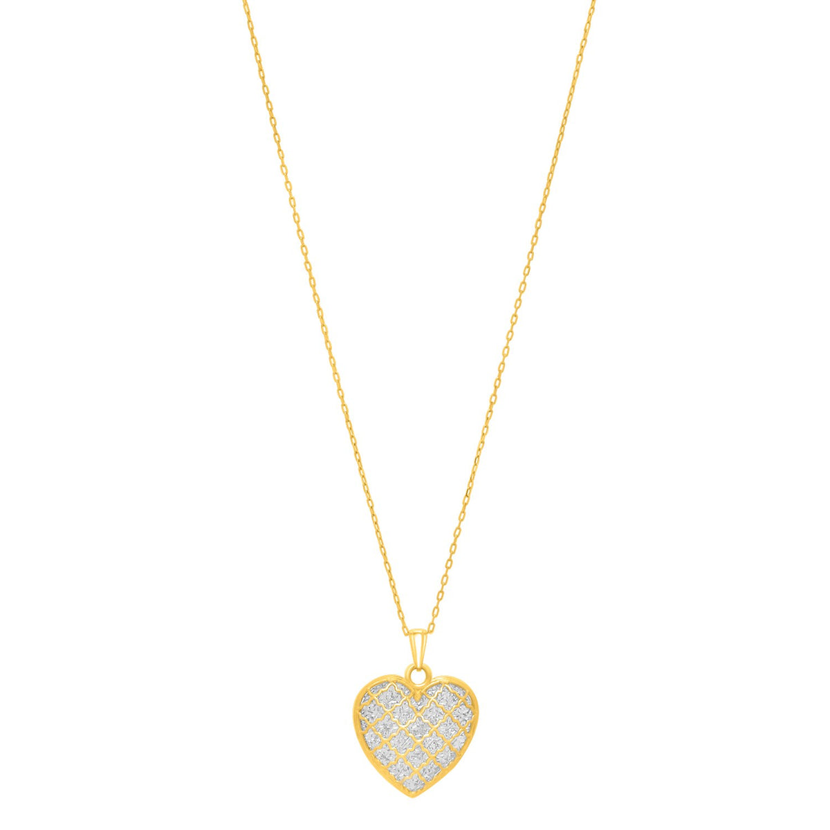 Checkered Heart Necklace in 14K Yellow Gold