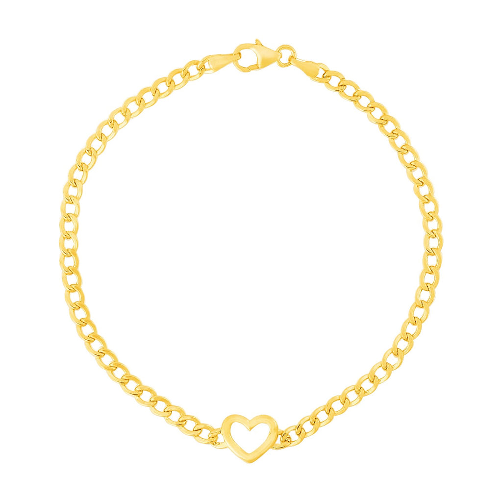 14k Yellow Gold 7 inch Curb Chain Bracelet with Heart (3.40 mm) — view 3