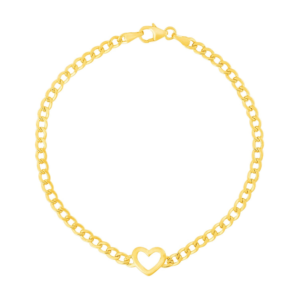 14k Yellow Gold 7 inch Curb Chain Bracelet with Heart (3.40 mm) — view 3