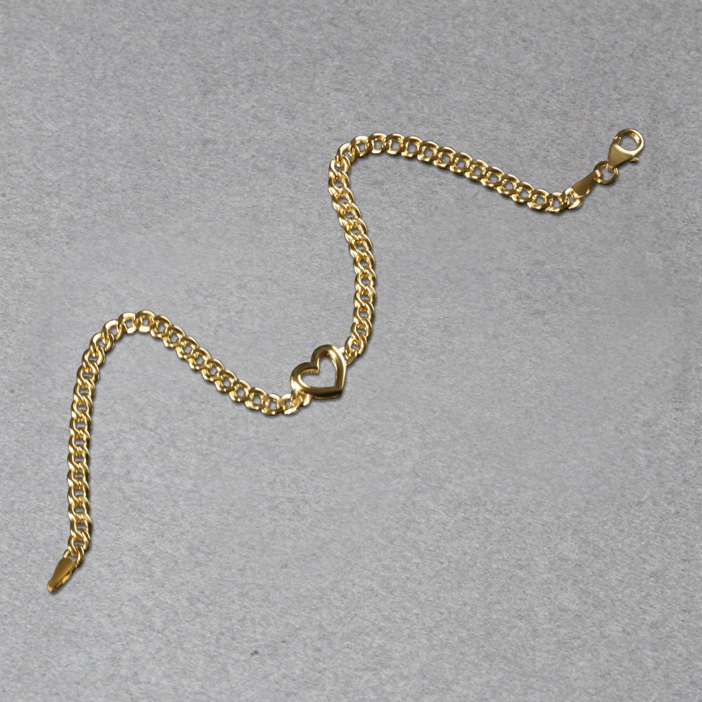 14k Yellow Gold 7 inch Curb Chain Bracelet with Heart (3.40 mm) — view 6