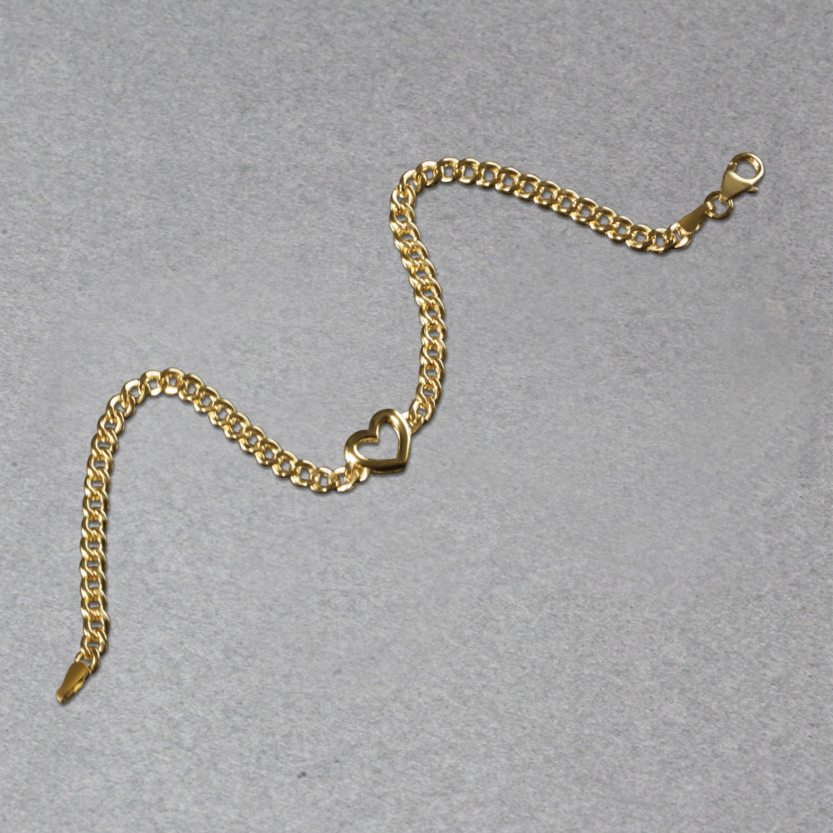 14k Yellow Gold 7 inch Curb Chain Bracelet with Heart (3.40 mm) — view 6