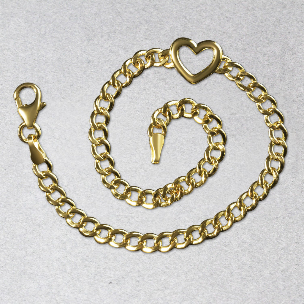 14k Yellow Gold 7 inch Curb Chain Bracelet with Heart (3.40 mm) — view 7