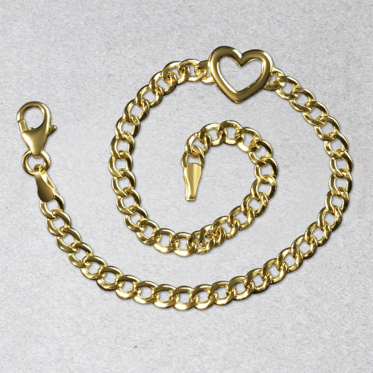 14k Yellow Gold 7 inch Curb Chain Bracelet with Heart (3.40 mm) — view 7