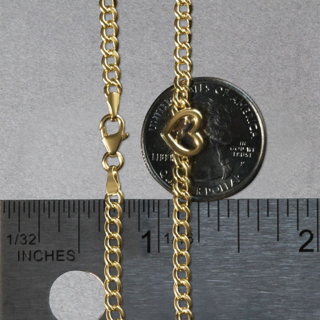 14k Yellow Gold 7 inch Curb Chain Bracelet with Heart (3.40 mm) — view 8