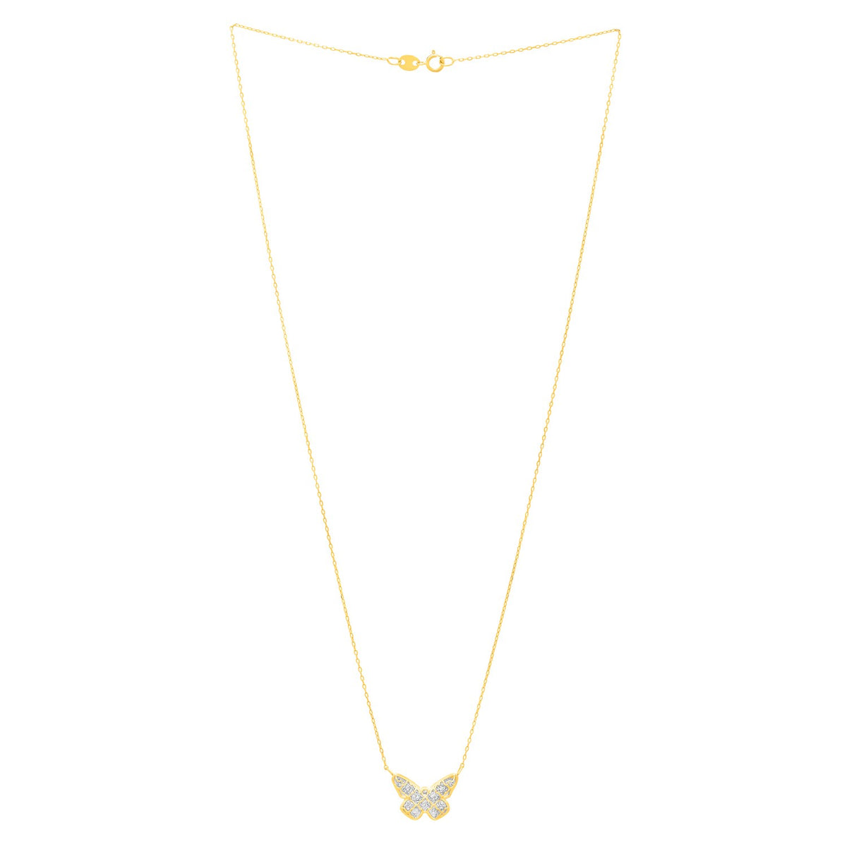 Checkered Butterfly Necklace in 14K Yellow Gold — view 2