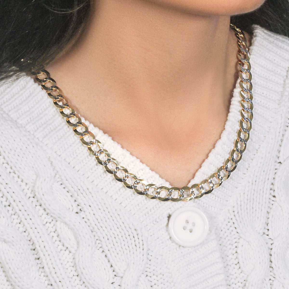 10 mm 14k Two Tone Gold Pave Curb Chain (9.70 mm) — view 2