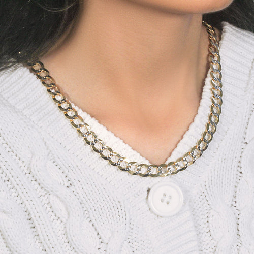 10 mm 14k Two Tone Gold Pave Curb Chain (9.70 mm) — view 2