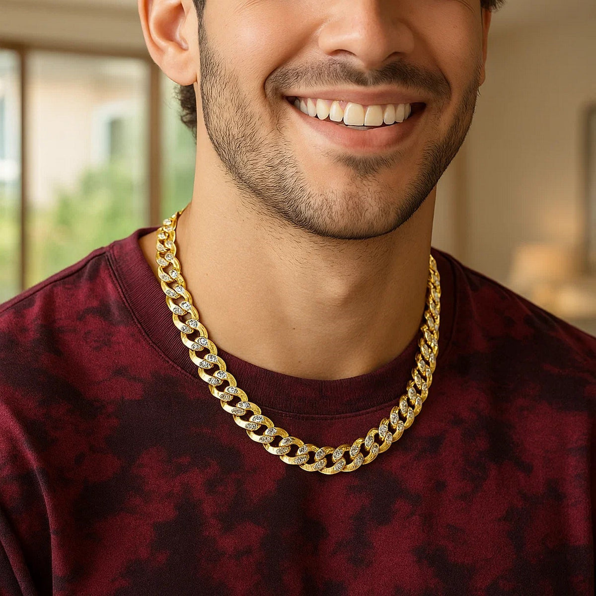 10 mm 14k Two Tone Gold Pave Curb Chain (9.70 mm) — view 4