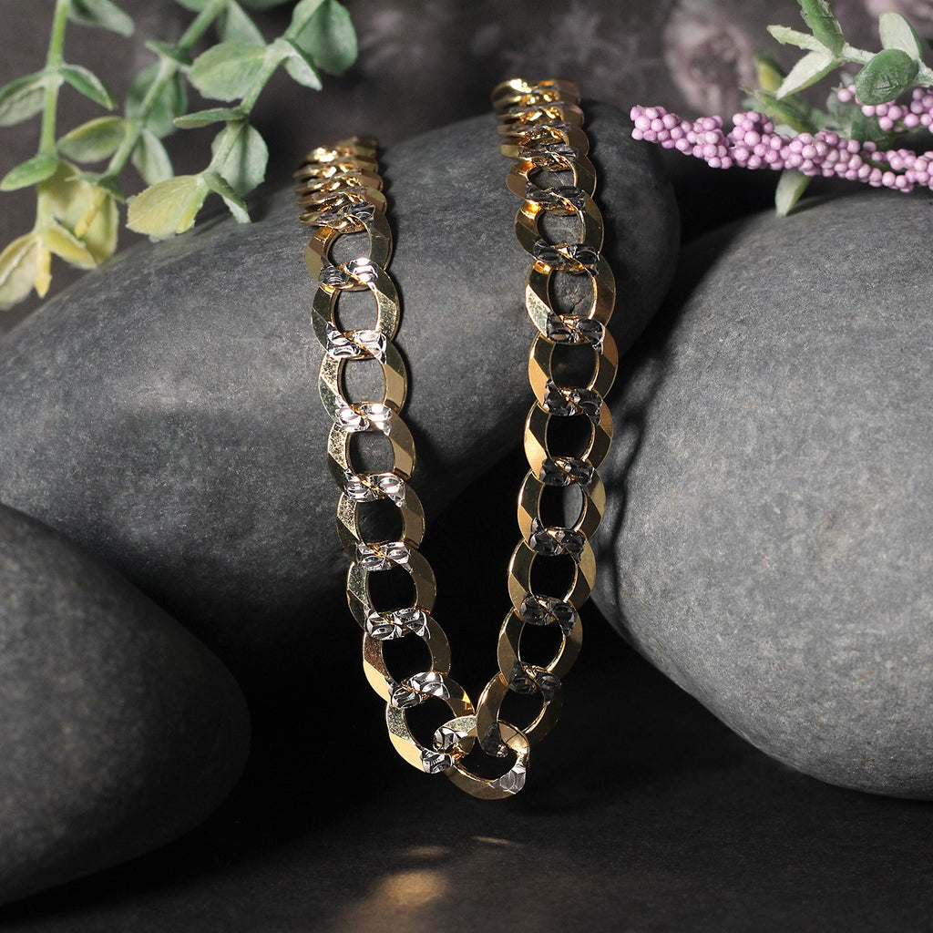 10 mm 14k Two Tone Gold Pave Curb Chain (9.70 mm) — view 6