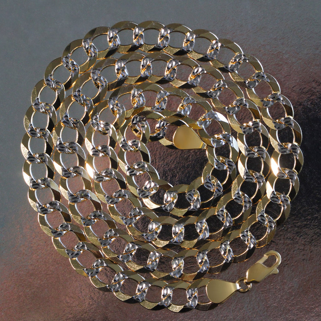 10 mm 14k Two Tone Gold Pave Curb Chain (9.70 mm) — view 7