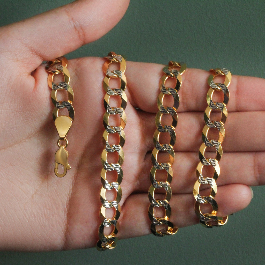 10 mm 14k Two Tone Gold Pave Curb Chain (9.70 mm) — view 8