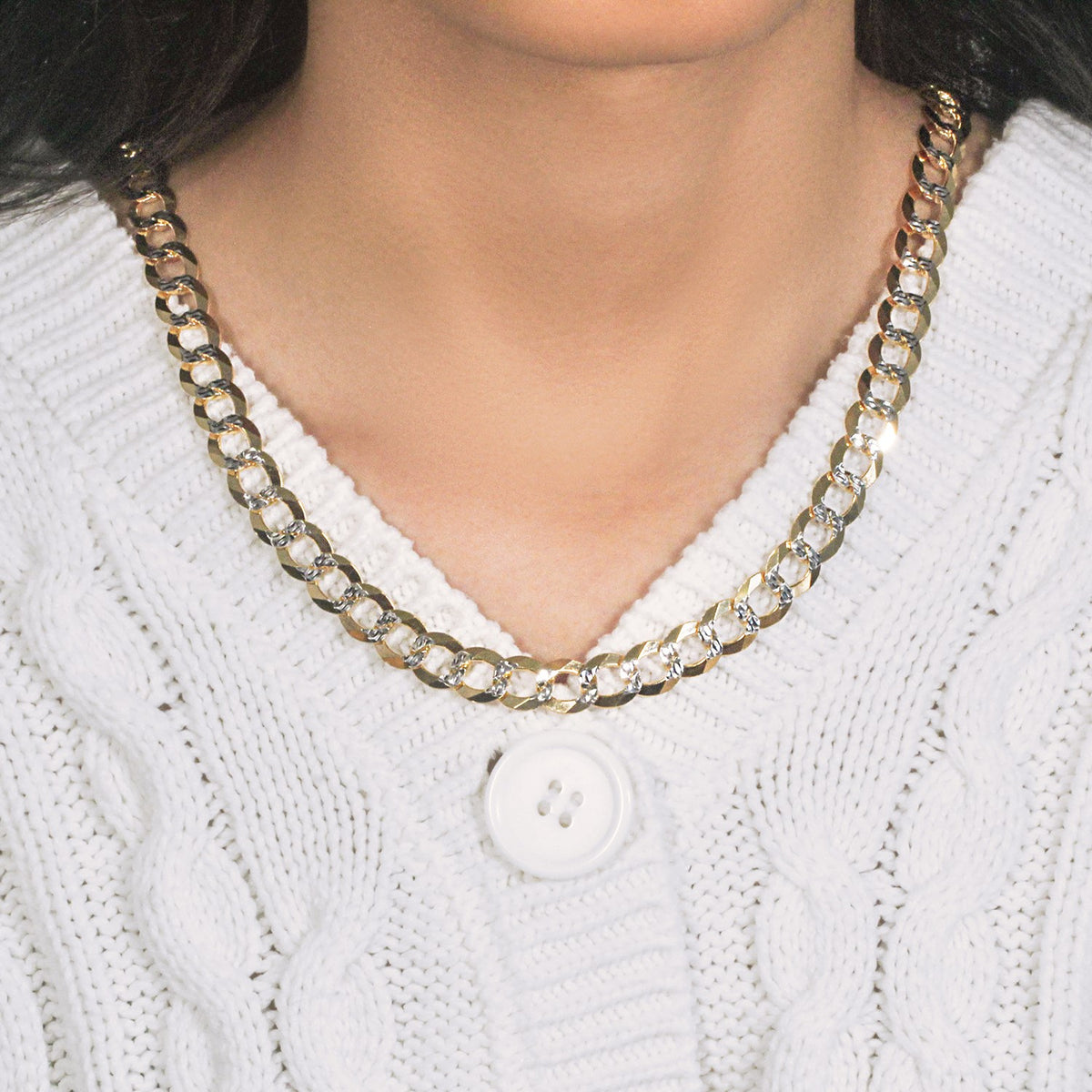 10 mm 14k Two Tone Gold Pave Curb Chain (9.70 mm) — view 9